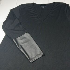 Womens Lg Atina Cristina Black Leather Detail Long Sleeve Asymmetrical Long Top